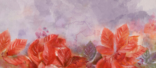 Autumn leaves. Watercolor background. Design element..