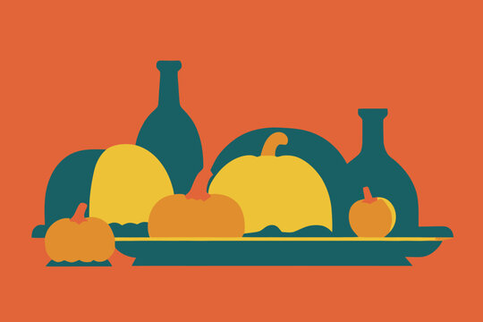 Thanksgiving Dinner Vector Illustration. Festive Holiday Dinner.