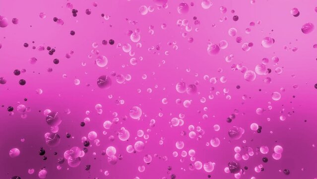 Dense bubbles flying in air. Motion. A lot of balls are moving chaotically in space. Balls or bubbles slowly fly in space. Rotating flow of round liquid molecules