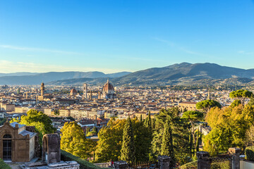 Florence, Italy. View of the city at sunset from the "Mountain of the Cross" (Monte alle Croci)