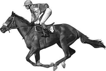 Foto op Canvas jockey riding race horse - realistic illustration © Bokica