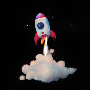 rocket taking off into space illustration