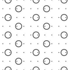 Vector illustration. Geometric seamless pattern. Solid contour circle and dots in a row. Spotted black and white, grey background. Simple monochrome abstract pattern.
