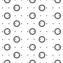 Vector illustration. Geometric seamless pattern. Solid contour circle and dots in a row. Spotted black and white, grey background. Simple monochrome abstract pattern.