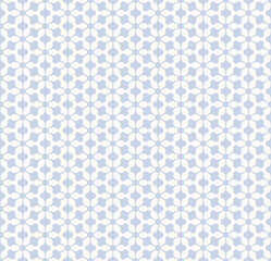 Abstract geometric seamless pattern. Vector texture with elegant floral lattice, mesh, net, grid. Oriental traditional style background. Light blue and white luxury ornament, repeat elegant design
