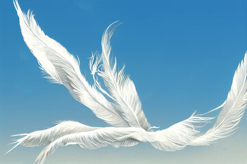 Beautiful flying feather in the clear blue sky.