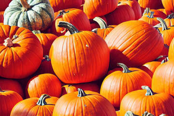 Harvested orange pumpkins background. Can be used as banner