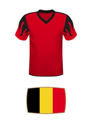 Belgium jersey football kit. World football tournament 2022. National t-shirt and flag of soccer team Belgium on white background.