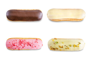 Set of eclairs on a white isolated background