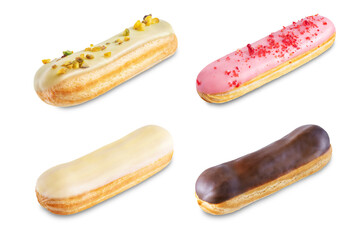 Set of eclairs on a white isolated background