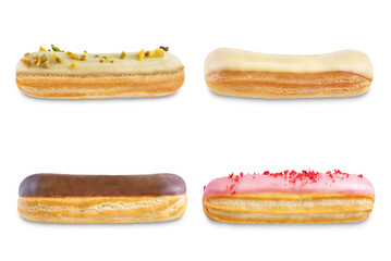 Set of eclairs on a white isolated background