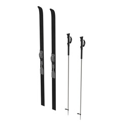 3d rendering illustration of nordic skis with poles