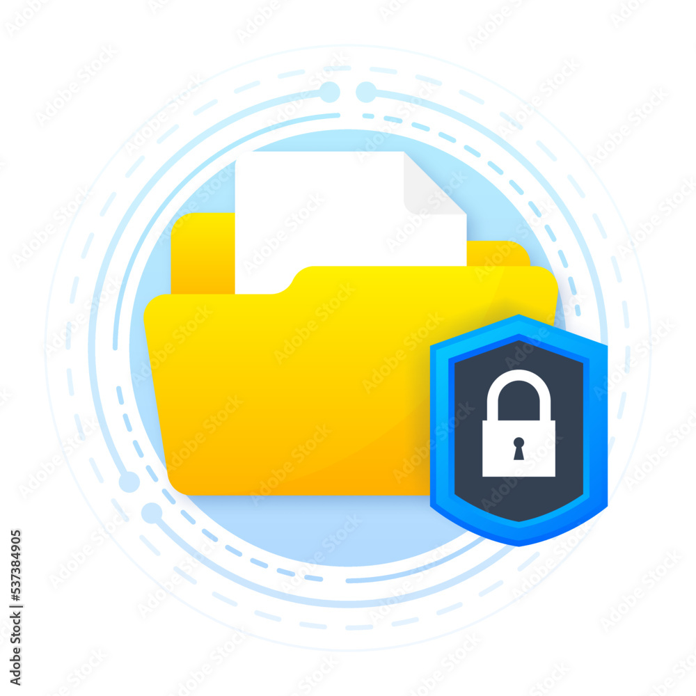 Poster folder protected. 3d document file transfer in folder, encrypted file transfer. secure for virus. ve