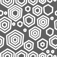 Vector. The texture of the contour hexagon. Monochrome, black and white, grey  geometric seamless pattern. Mosaic abstract background. Hexagonal repeating hand drawn geometric polygon texture.