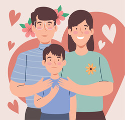 korean parents with son and hearts