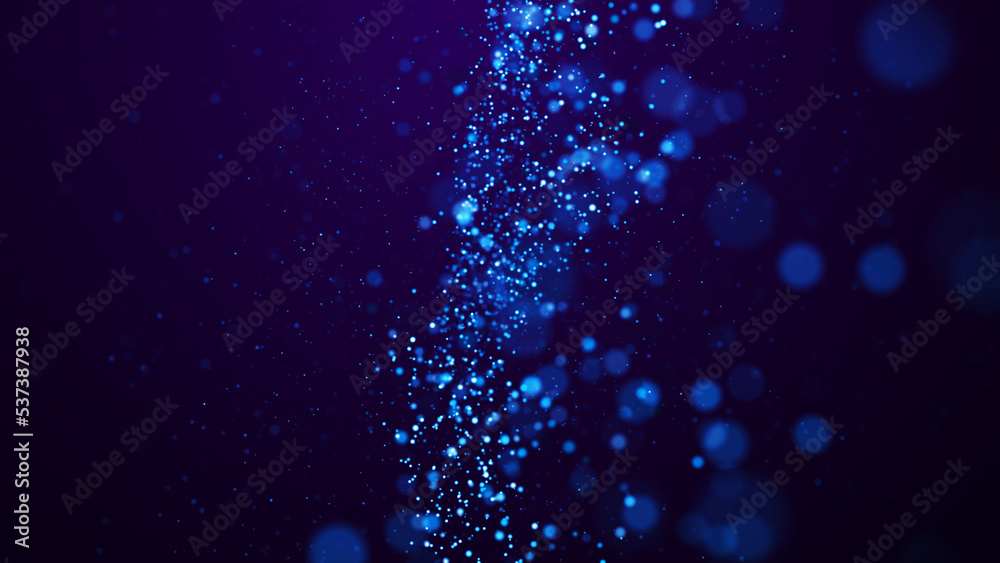 Wall mural magical sparkles of light form abstract structures. blue glow particles with amazing bokeh for fanta