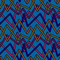 Randomly crossing colored lines located zigzag making pattern.Chaotic shorts lines seamless pattern,sticks modern repeatable motif.Good for print,textile,fabric,wrapping paper.Azure background