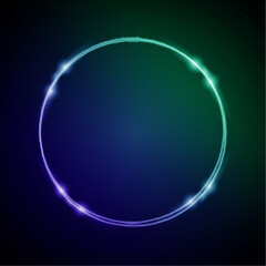 Neon Frame with Glow, and Sparkles. Electronic Luminous Circles Frame in Blue and Green Colors, for Entertainment Message or Promotion Theme on Dark