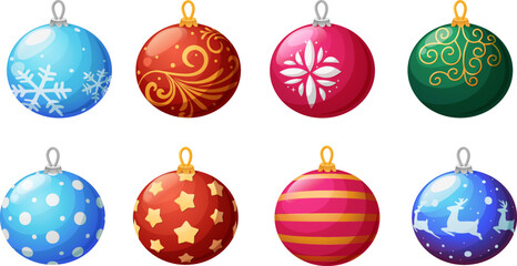 Set of round Christmas tree balls in different colors