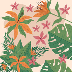 Fototapeta premium orange and pink flowers garden pattern