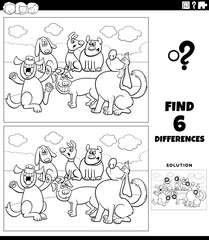 Fototapeta premium differences game with cartoon dogs coloring page