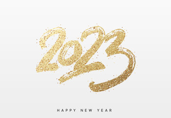 Happy new year 2023 handwritten calligraphy, typography lettering text. vector illustration - obrazy, fototapety, plakaty