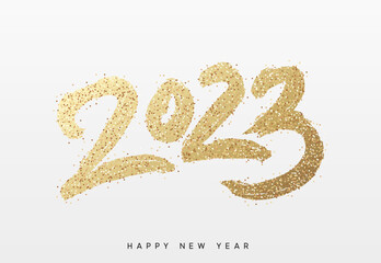Happy new year 2023 handwritten calligraphy, typography lettering text. vector illustration