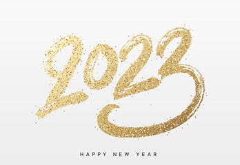 Happy new year 2023 handwritten calligraphy, typography lettering text. vector illustration