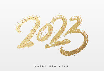 Happy new year 2023 handwritten calligraphy, typography lettering text. vector illustration