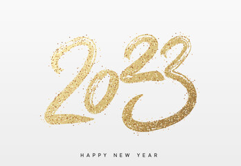 Happy new year 2023 handwritten calligraphy, typography lettering text. vector illustration