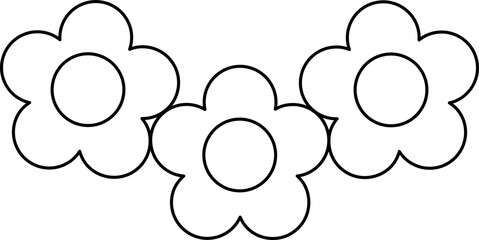 A simple wreath of three flowers - a vector linear picture for coloring. Outline. Wreath of simple flowers