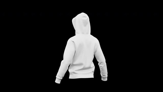 white hoodie with hood mockup, clothing design rotating looping animation