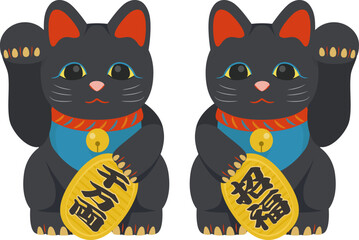 招き猫ペアセット_黒_ベクターイラスト