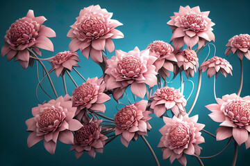 3D illustration bouquet of flowers and leaves