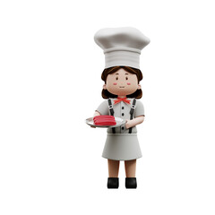 3d rendering female chef with sausage
