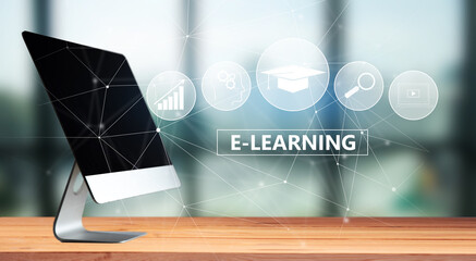 Computer monitor, E-learning and icons