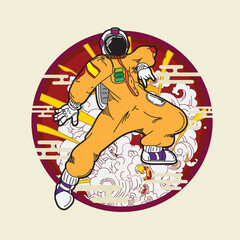 astronout illustration design with japanese style background