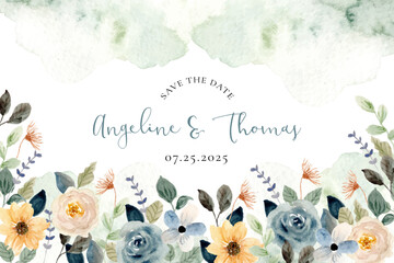 yellow blue rustic watercolor floral frame