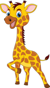 beautiful giraffe smiling and lifting one leg cartoon vector illustration