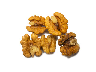 Half of the walnut kernels. Walnut insides. Healthy diet. Ingredients for meals. Walnut stuffing isolate.