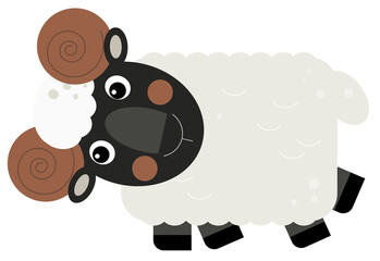 Cartoon scene sheep is standing looking and smiling on white background illustration for children