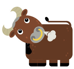 Cartoon scene bull is standing looking and smiling illustration for children