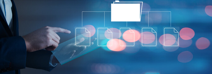 Folder with files on virtual screen