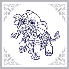 Obraz premium Cute elephant cartoon mandala arts isolated on white background