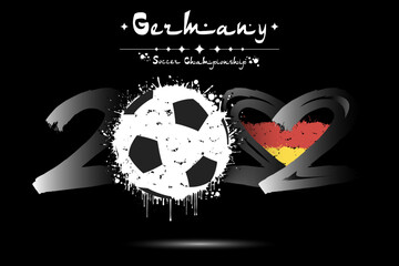 2022, soccer ball. Heart with flag of Germany