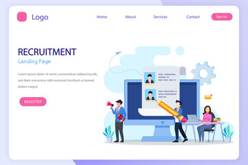 Hiring and recruitment concept. Job interview, recruitment agency vector illustration.