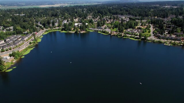 Drone Over Silver Lake Everett with Snohomish in the Background