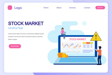 Investing in the Stock Market. People trading stock online, Flat vector template Style Suitable for Web Landing Page.