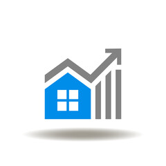 Vector illustration of chart with house. Icon of real estate market. Symbol of property investment analysis.