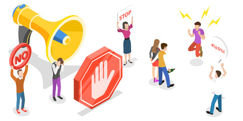 3D Isometric Flat  Conceptual Illustration of Antisocial Behaviour.